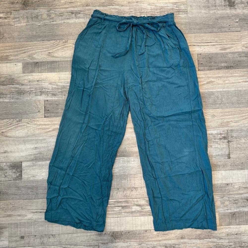 Lularoe teal loose wide leg pants belt tie pockets women’s size large N25